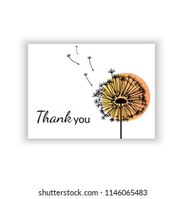 Thank you card vector design. Sketch hand drawing illustration of a dandelion.