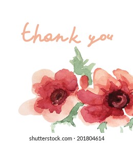 thank you card with vector flower. Anemones