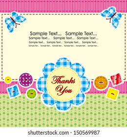 Thank You Card : Vector greeting card template with colorful background. Good for Birthday, Thank You, Sympathy, Baby Shower, holiday, New Born, Graphic.