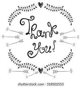Thank you card. Vector illustration for greeting card, poster, or print on clothes.
