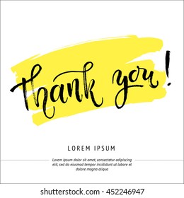 Thank you card. Vector isolated hand drawn hand lettering with abstract yellow background. Printable cute wedding template. Modern brush pen calligraphy. Ready-to print.