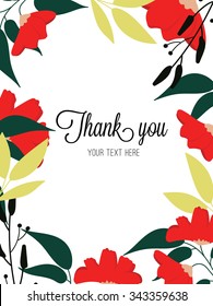 Thank you card vector template, Floral frame, Full vector element