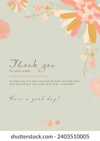 thank you card with vintage flowers decoration, suitable for greeting card, wallpaper, background design, wedding, invitation