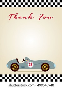 thank you card with vintage racing car graphic