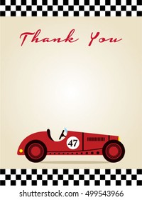 thank you card with vintage racing car graphic