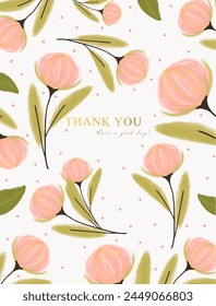 thank you card with watercolor flowers and leaf. aesthetic floral background design for any greeting card, celebration card, wedding, invitation, shower announcement card