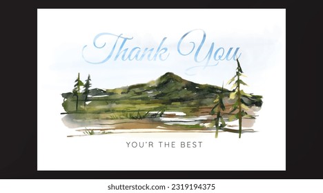 Thank you card with watercolor Mountain