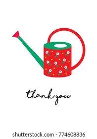 thank you card with watering can graphic vector
