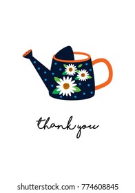 thank you card with watering can graphic vector