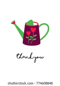 thank you card with watering can graphic vector