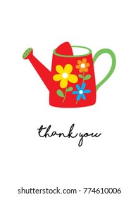 thank you card with watering can graphic vector