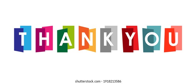 Thank You Card. White Text Lettering with Colorful Geometric Shapes Origami isolated on White Background. Flat Vector Illustration Design Template Element for Greeting Cards.