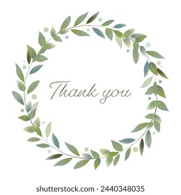 Thank you. Card with a wreath of leaves.