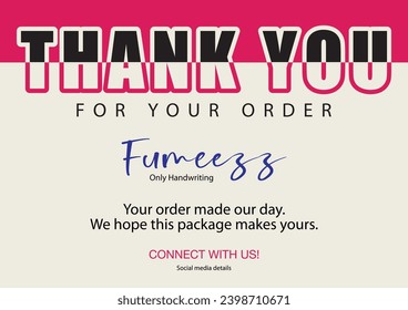 Thank you card. Thank you for your order, purchase compliment card vector artwork.