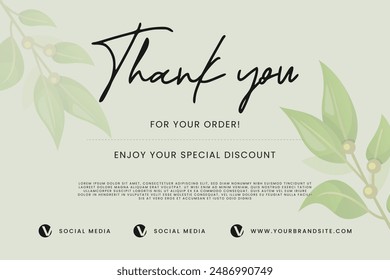 Thank you card for your order. Simple and modern design with foliage