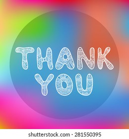 Thank you card. Zentangle letters on a blurred background