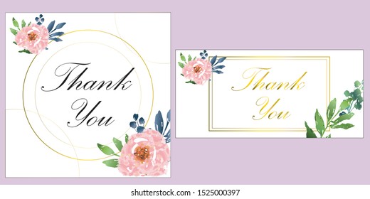 Thank you card,Flower on template,Invitation Card design,Gold of font