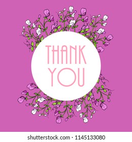 Thank you cards with beautiful sweet pea flowers. Vector illustration