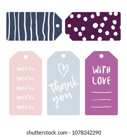 Thank You cards vector set. Collection of Gift Tags for holidays and gift wrapping.