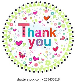 Thank you circle greeting card with colorful flowers
