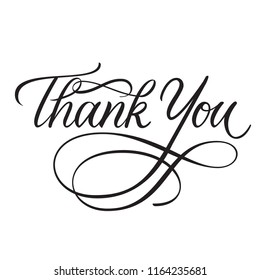 Thank you classic calligraphy greeting card with flourishes on white background