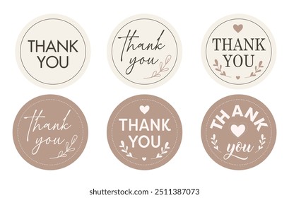 Thank you classic round stickers. Logo circle stamp set. Set labels and badges. Vector illustration. Round Template thank you logo for small business.