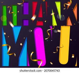 Thank You. Colorful illustration of "Thank You" text with confetti