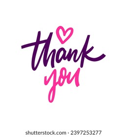 Thank you colorful lettering phrase sign. Vector art text isolated on white background.