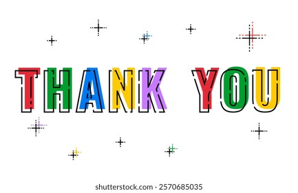 thank you, colorful line art text on white background, social media post template