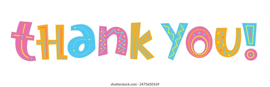THANK YOU colorful vector hand lettering background with hand-drawn motifs