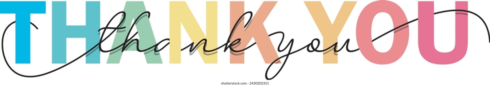 Thank you colorful vector mixed color white background typography banner calligraphy