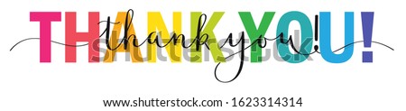 THANK YOU! colorful vector mixed typography banner with brush calligraphy