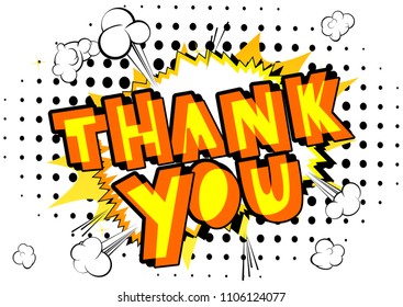 Thank You - Comic book style word on abstract background.