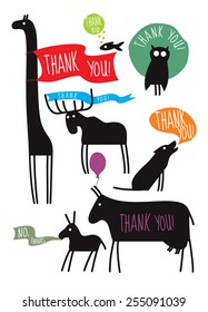 Thank you comic zoo set. Vector.