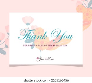 Thank you Compliment Card with White Background Flower - Illustration Vector. Perfect for wedding, greeting or invitation design