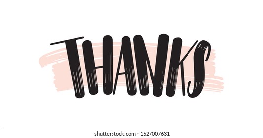 Thank you creative lettering. Gratitude brushstroke handwritten expression vector phrase on pink. Thankfulness and appreciation words isolated. Romantic greeting card decorative typography.