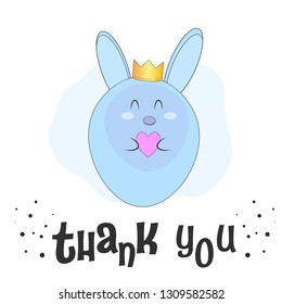 Thank You, cute bunny with lettering, greeting poster design template, holiday gift card, soft colors, Happy Easter, vector illustration