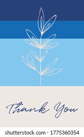 Thank you cute card with hand drawn leaves and plants