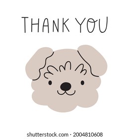 Gracias. Un cachorro lindo Bichon Frise. Ilustración vectorial sobre fondo blanco.