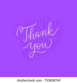 Thank You Cute Sign. Hand Drawn Calligraphy Image For Grateful Print. Simple Decrative Thank You Lettering. Purple Typographic Vector Illustration. Perfect For Thank You Note Or Email. Decorative Icon