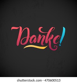 Thank You. Danke.   German Language Pink Vector Lettering on Black Background