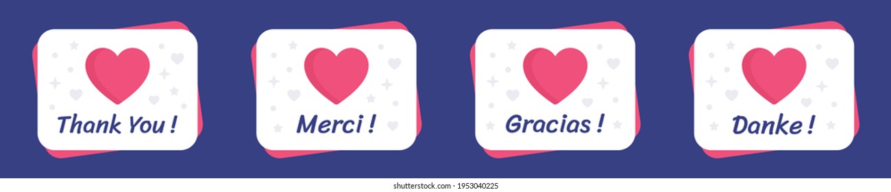 Thank you, Danke, Grazie, Merci, Gracias lettering card vector.