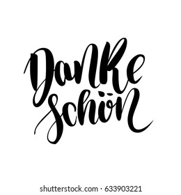 Thank You. Danke Schoen. German Language Balck Vector Lettering isolated on White Background. Hand-written words