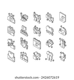 Thank You Day Holiday Collection isometric icons set. Thanks Day Calendar Date Event And Message Letter, Heart And Present, Flower Bouquet Gift Concept Linear Pictograms. Color Contour .