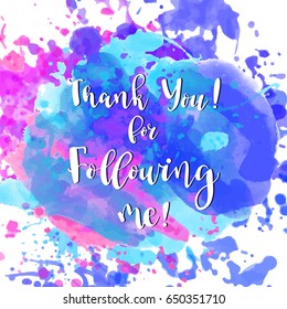 Thank you! design template for online social network and followers. Watercolor Media achievement.