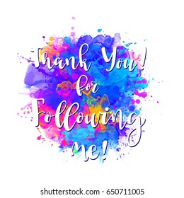 Thank you! design template for online social network and followers. Watercolor Media achievement.