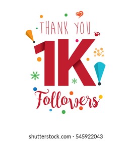 Thank you design template for social network and follower. Web user celebrates a large number of subscribers or followers. 1K Followers