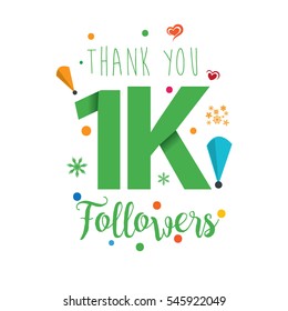 Thank you design template for social network and follower. Web user celebrates a large number of subscribers or followers. 1K Followers