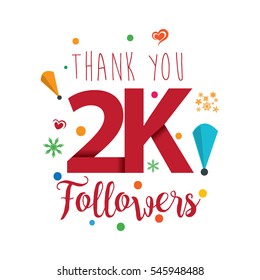 Thank you design template for social network and follower. Web user celebrates a large number of subscribers or followers. 2K Followers