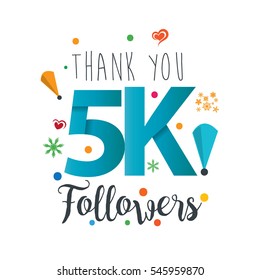 Thank You Design Template For Social Network And Follower. Web User Celebrates A Large Number Of Subscribers Or Followers. 5K Followers